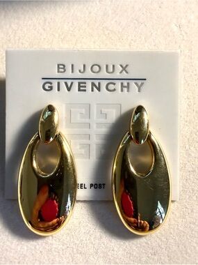 Vintage GIVENCHY Bijoux Gold-Tone Teardrop Earrings w/ Original Card